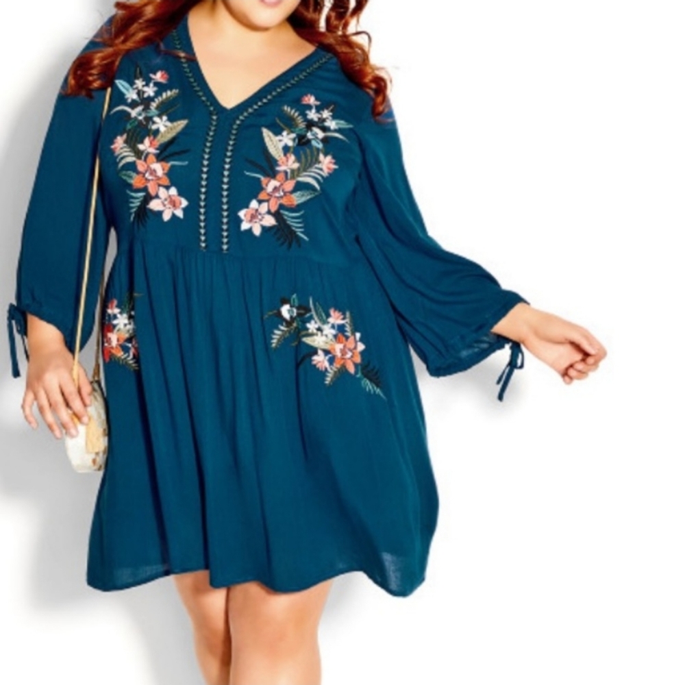 NWT City Chic Dreamy Embroidered Dress Poseidon Size 14
